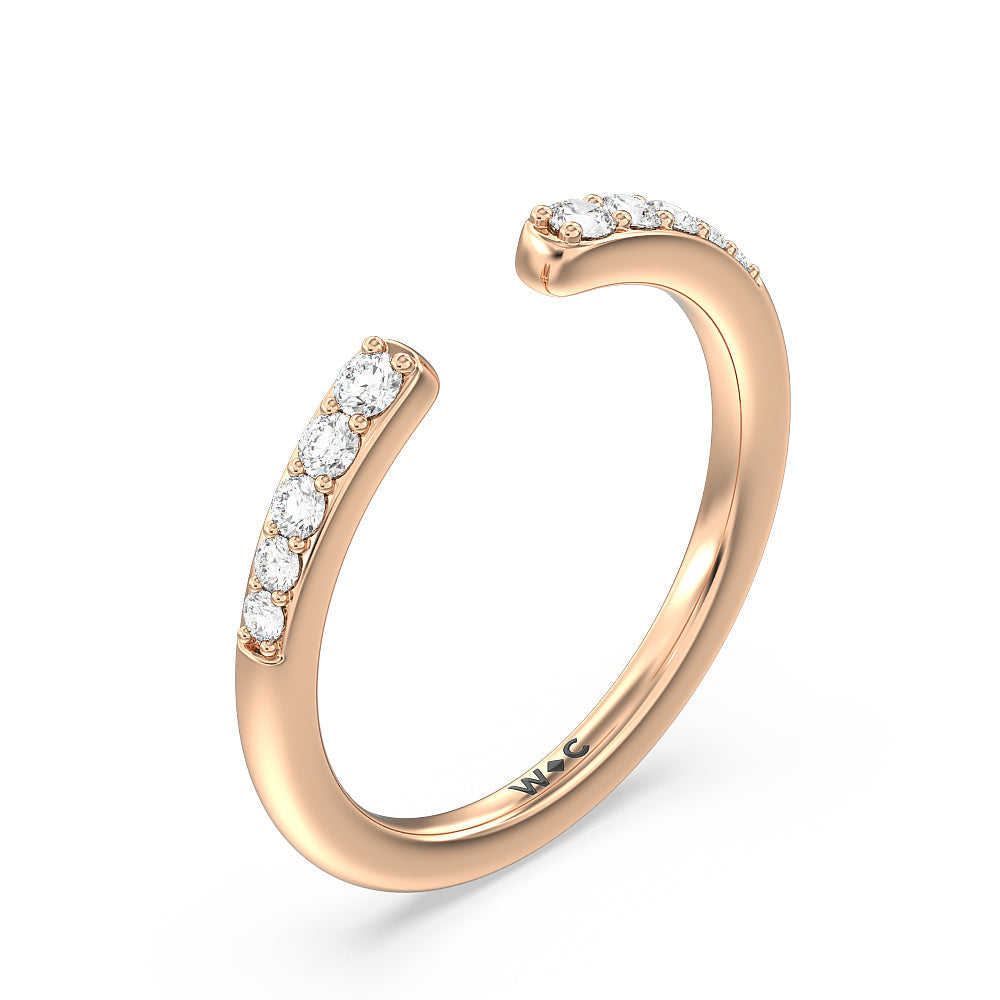Begonia Petal East West Diamond Wedding Band with 18KT Rose Gold Cut Diamond in 14KT Rose Gold view 3
