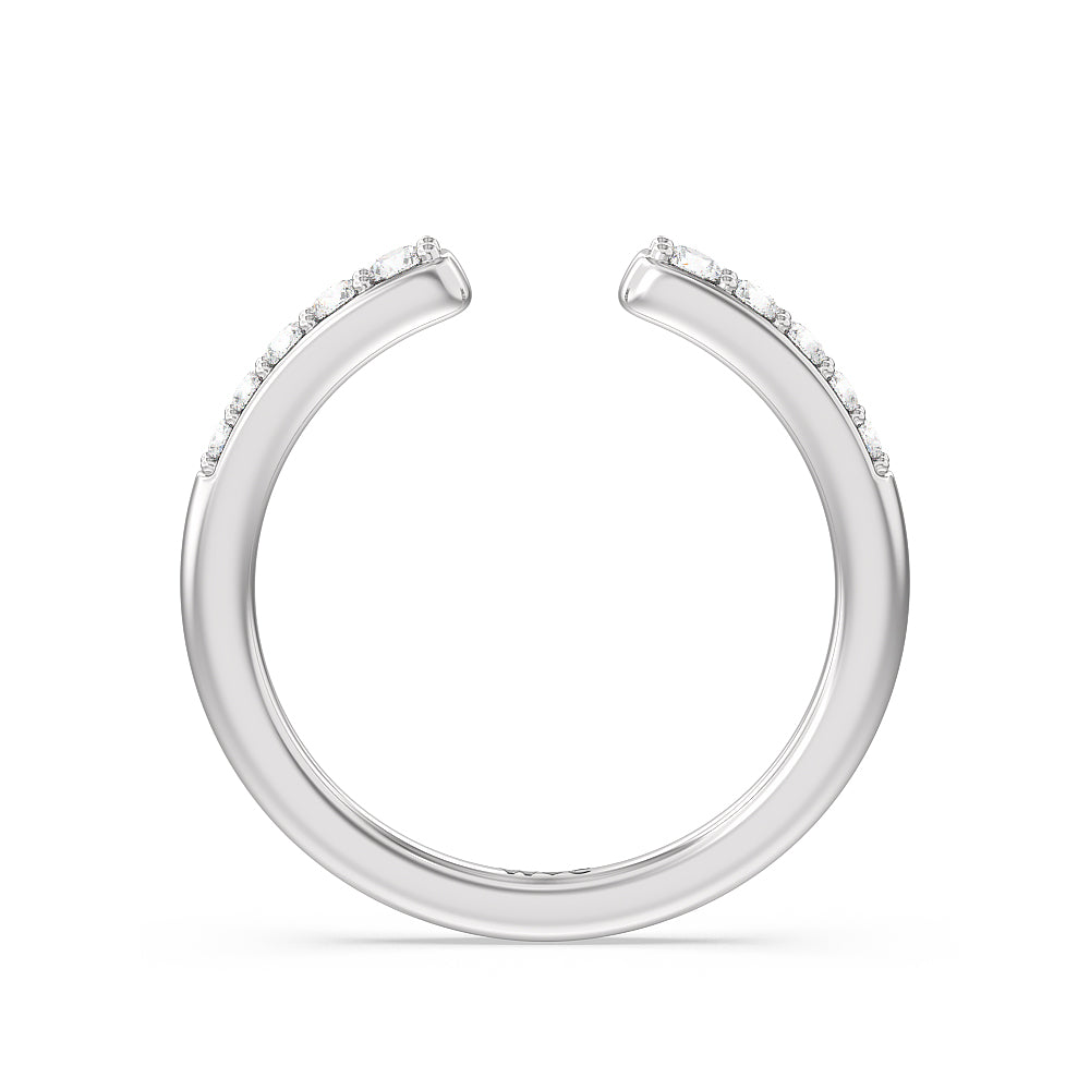 Begonia Petal East West Diamond Wedding Band with Platinum Cut Diamond in 14KT Platinum view 2
