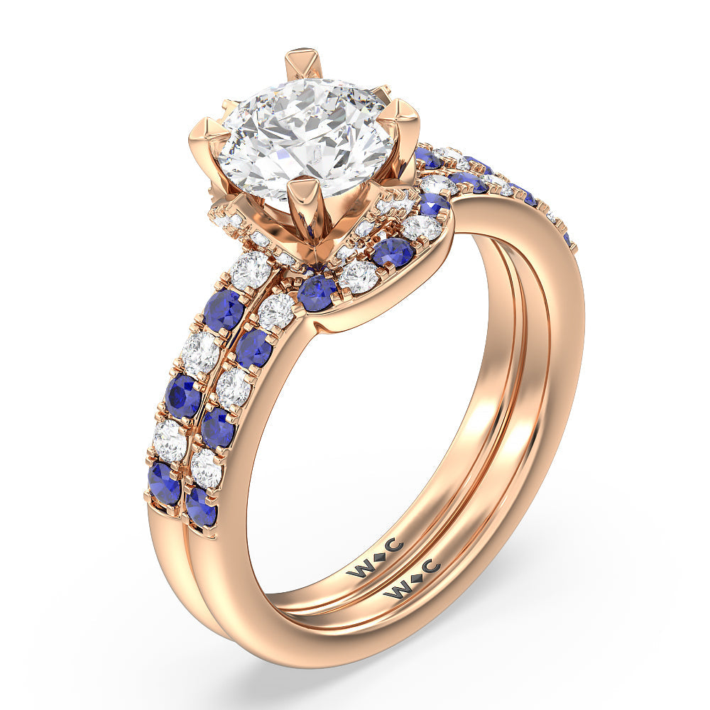 Delphinium Hidden Accent Diamond Wedding Band with 18KT Rose Gold Cut Diamond in 14KT Rose Gold view 3
