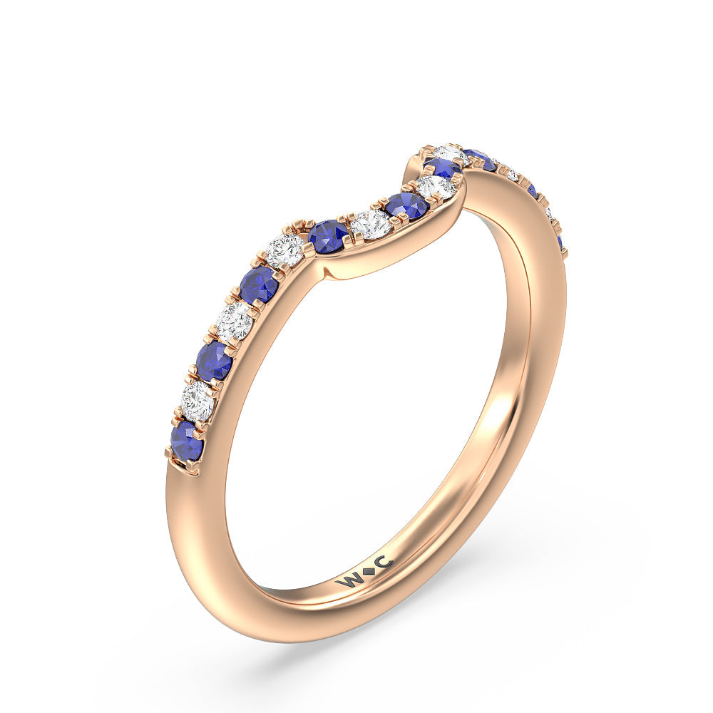 Delphinium Hidden Accent Diamond Wedding Band with 18KT Rose Gold Cut Diamond in 14KT Rose Gold view 4

