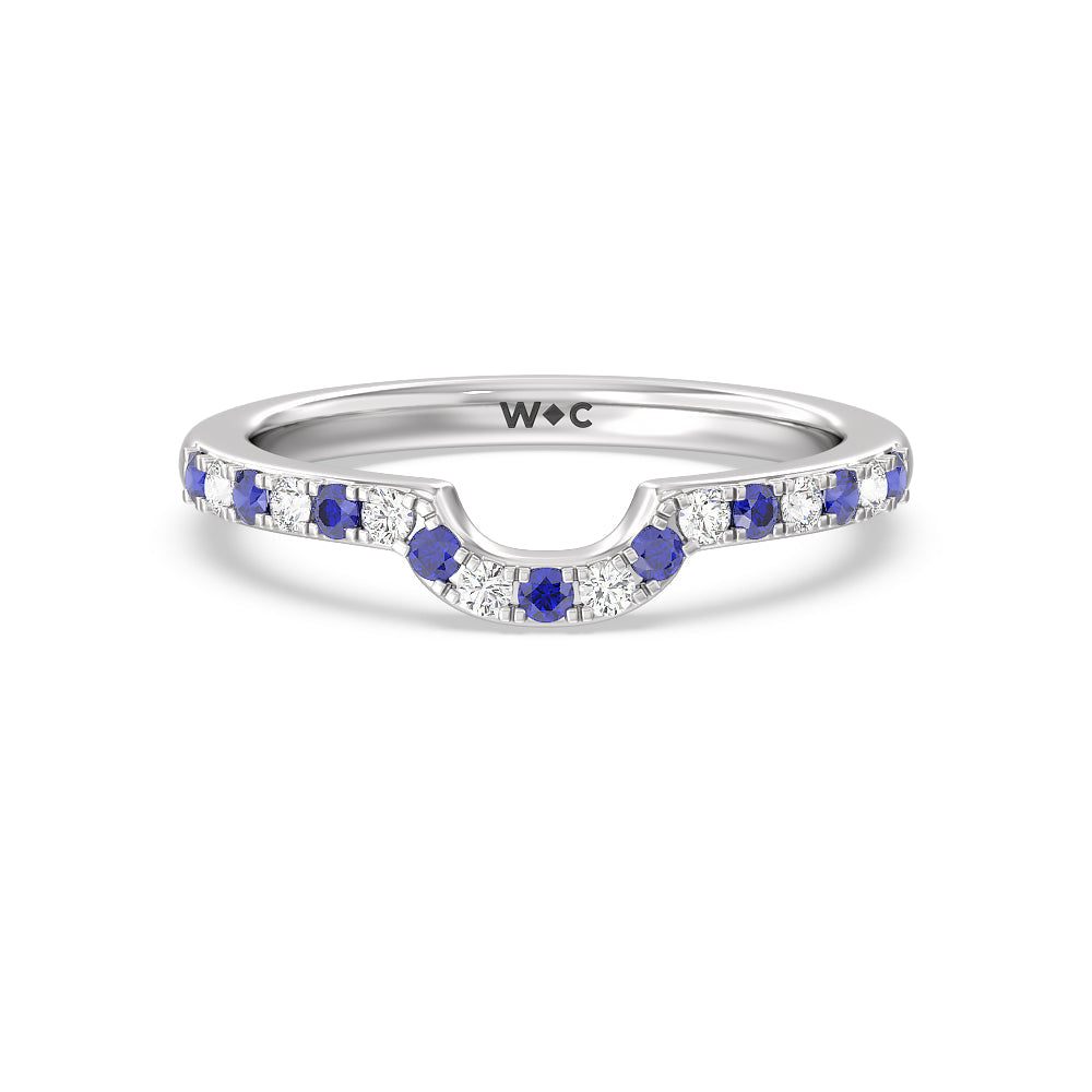 Delphinium Hidden Accent Diamond Wedding Band with Platinum Cut Diamond in 14KT Platinum view 1
