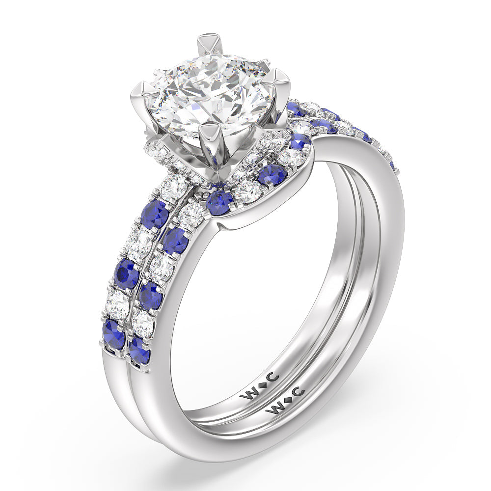 Delphinium Hidden Accent Diamond Wedding Band with Platinum Cut Diamond in 14KT Platinum view 3
