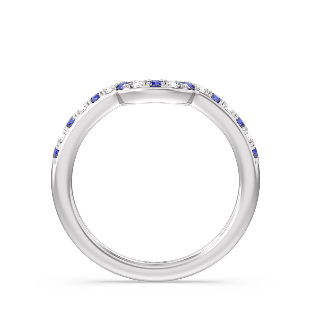 Delphinium Hidden Accent Diamond Wedding Band with Platinum Cut Diamond in 14KT Platinum view 2
