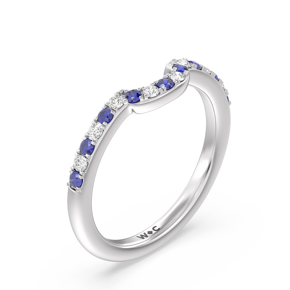 Delphinium Hidden Accent Diamond Wedding Band with Platinum Cut Diamond in 14KT Platinum view 4
