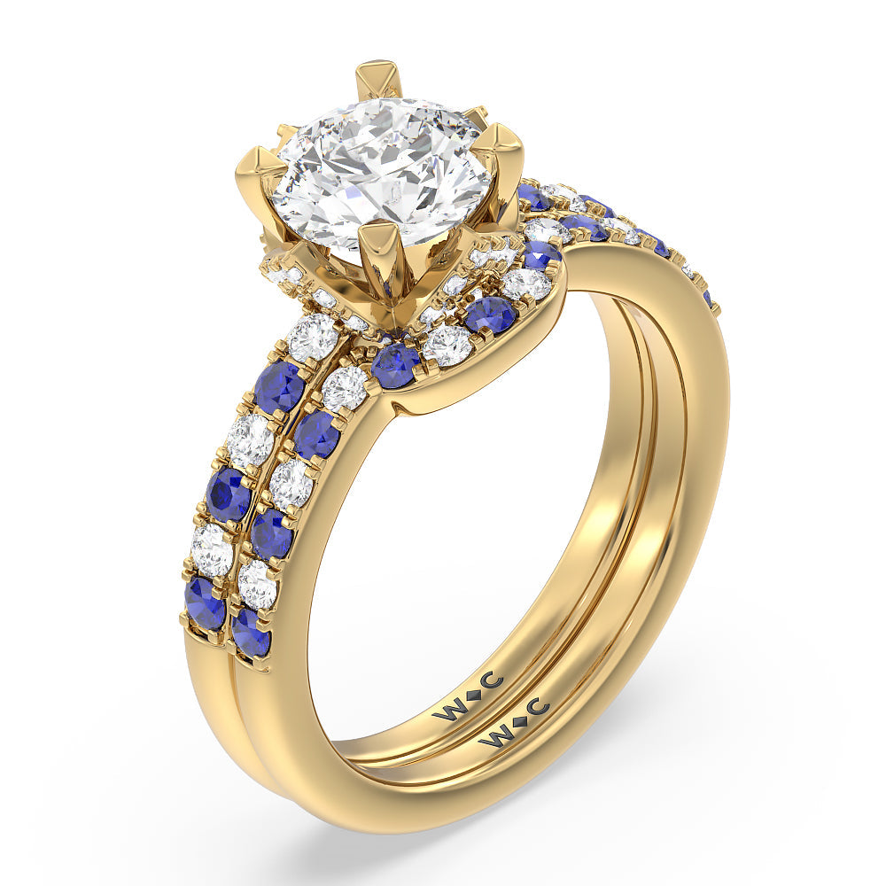 Delphinium Hidden Accent Diamond Wedding Band with 18KT Yellow Gold Cut Diamond in 14KT Yellow Gold view 3
