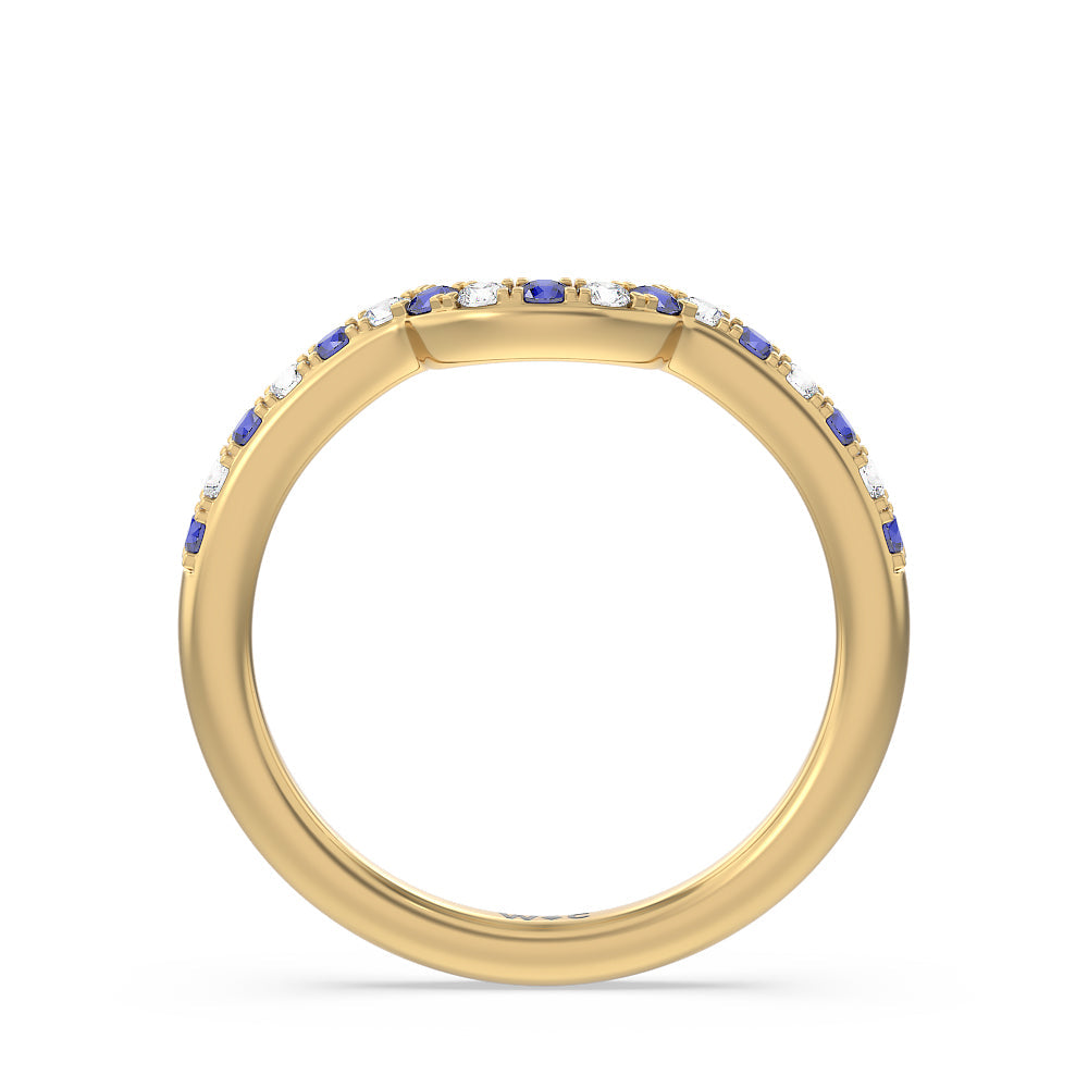 Delphinium Hidden Accent Diamond Wedding Band with 18KT Yellow Gold Cut Diamond in 14KT Yellow Gold view 2
