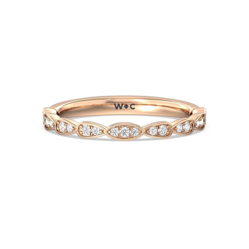Forget-Me-Not Hidden Halo Diamond Wedding Band with 18KT Rose Gold Cut Diamond in 14KT Rose Gold view 1
