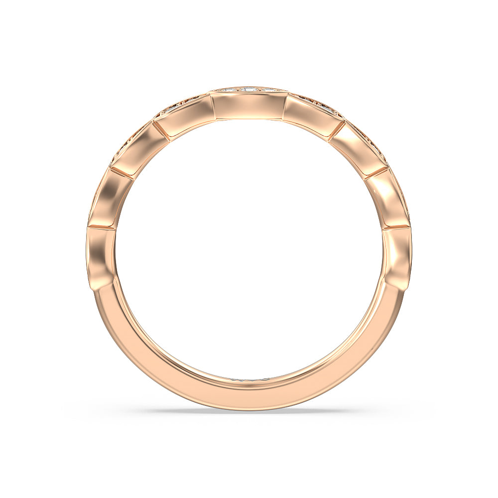 Forget-Me-Not Hidden Halo Diamond Wedding Band with 18KT Rose Gold Cut Diamond in 14KT Rose Gold view 2
