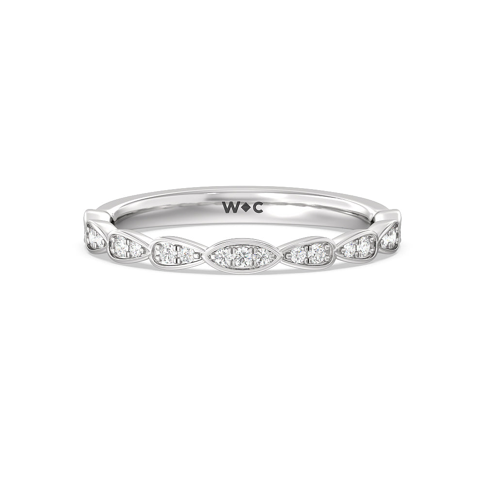 Forget-Me-Not Hidden Halo Diamond Wedding Band with Platinum Cut Diamond in 14KT Platinum view 1
