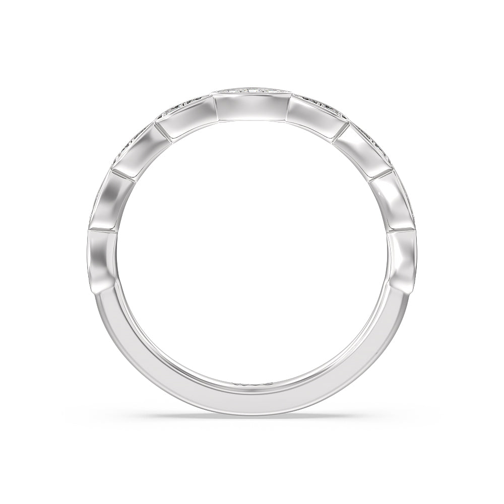 Forget-Me-Not Hidden Halo Diamond Wedding Band with Platinum Cut Diamond in 14KT Platinum view 2
