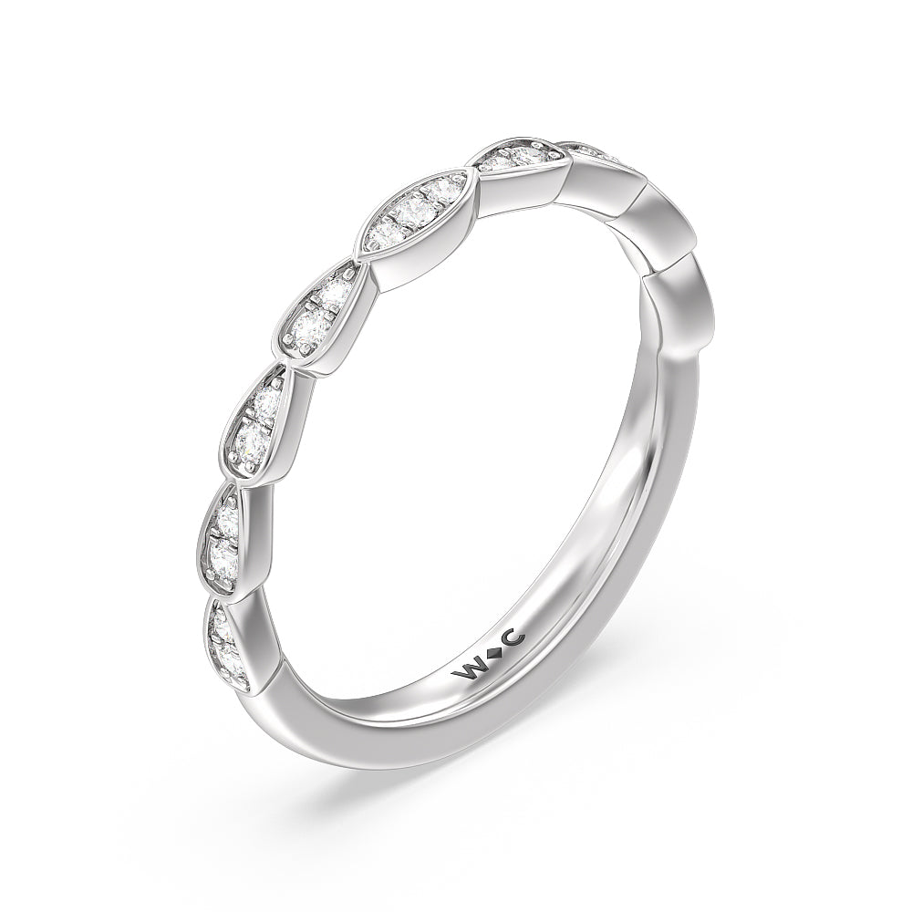 Forget-Me-Not Hidden Halo Diamond Wedding Band with Platinum Cut Diamond in 14KT Platinum view 4
