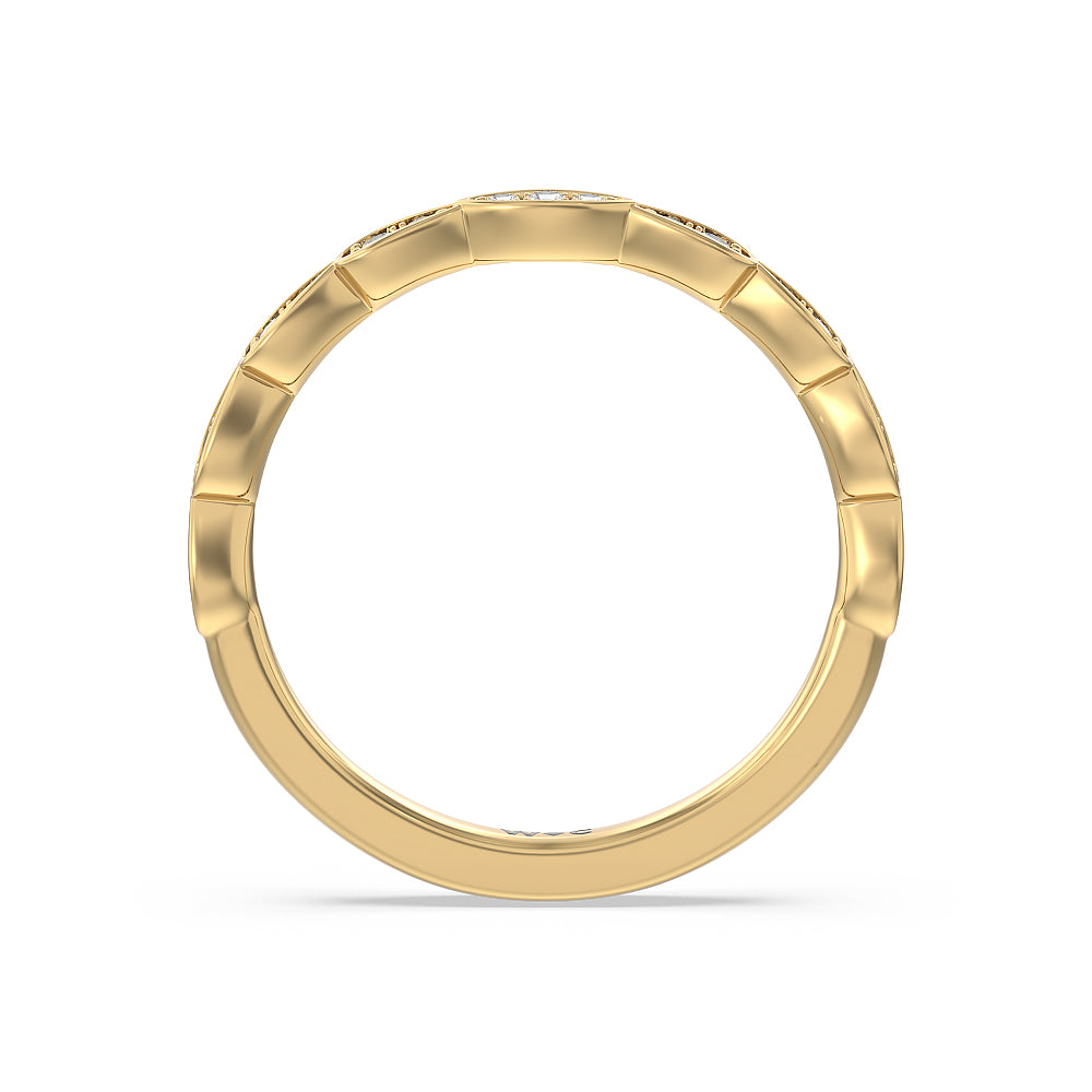 Forget-Me-Not Hidden Halo Diamond Wedding Band with 18KT Yellow Gold Cut Diamond in 14KT Yellow Gold view 2
