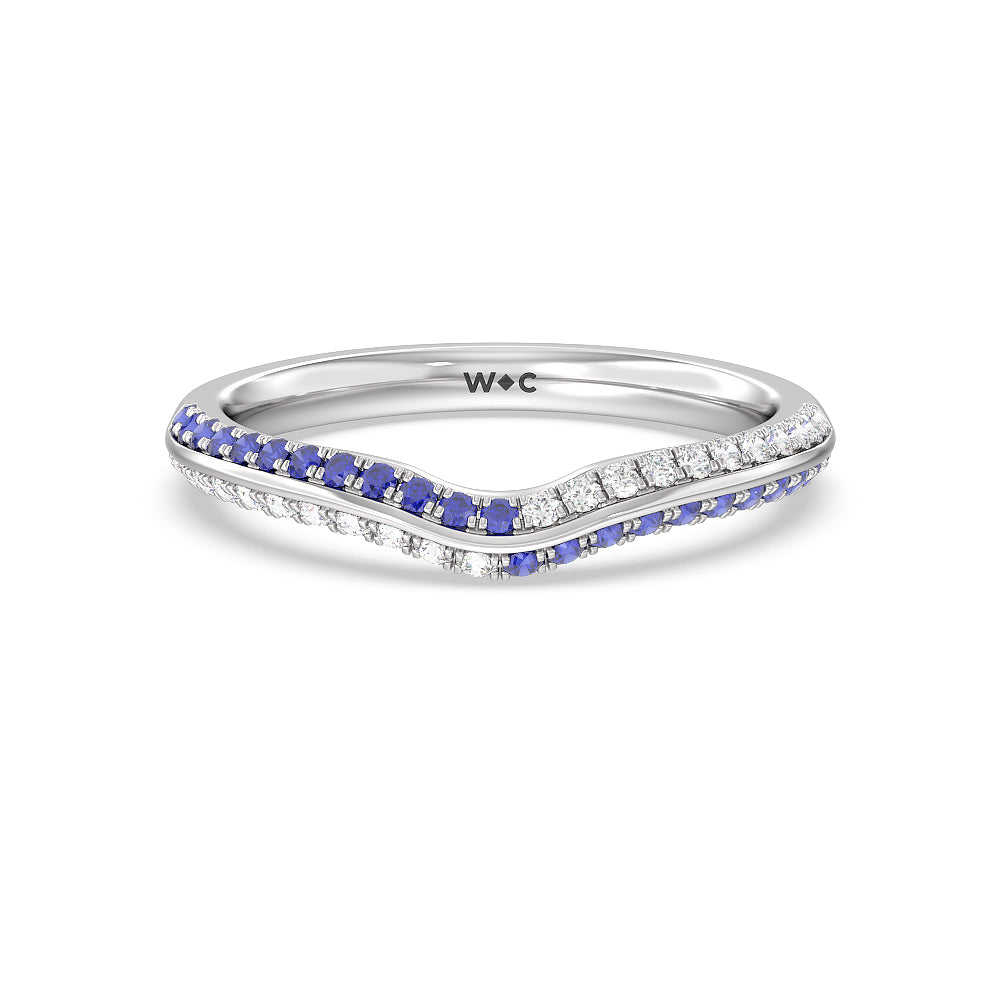 Muscari Bloom Knife Edge Diamond Wedding Band with Platinum Cut Diamond in 14KT Platinum view 1
