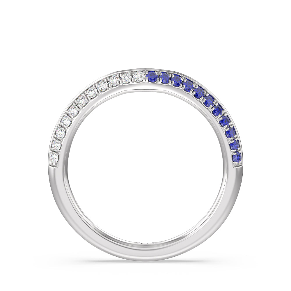 Muscari Bloom Knife Edge Diamond Wedding Band with Platinum Cut Diamond in 14KT Platinum view 2
