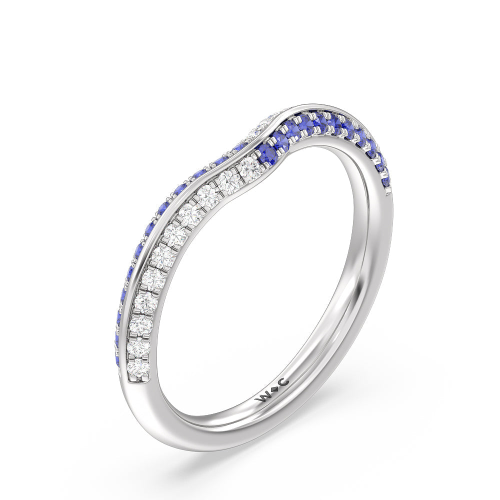 Muscari Bloom Knife Edge Diamond Wedding Band with Platinum Cut Diamond in 14KT Platinum view 4
