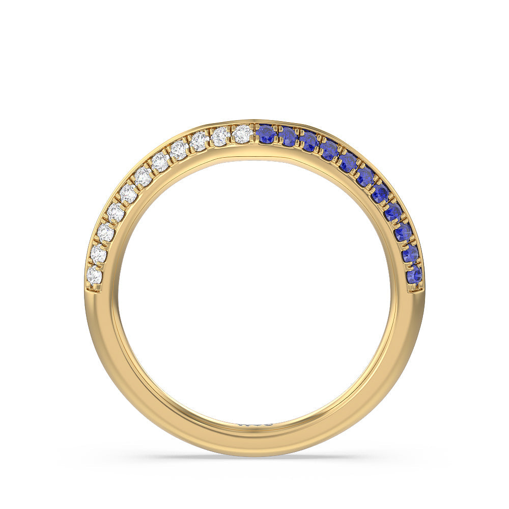 Muscari Bloom Knife Edge Diamond Wedding Band with 18KT Yellow Gold Cut Diamond in 14KT Yellow Gold view 2

