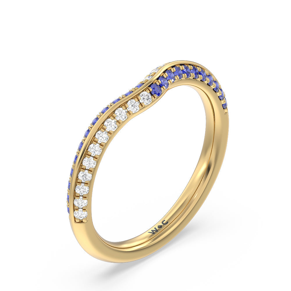 Muscari Bloom Knife Edge Diamond Wedding Band with 18KT Yellow Gold Cut Diamond in 14KT Yellow Gold view 4
