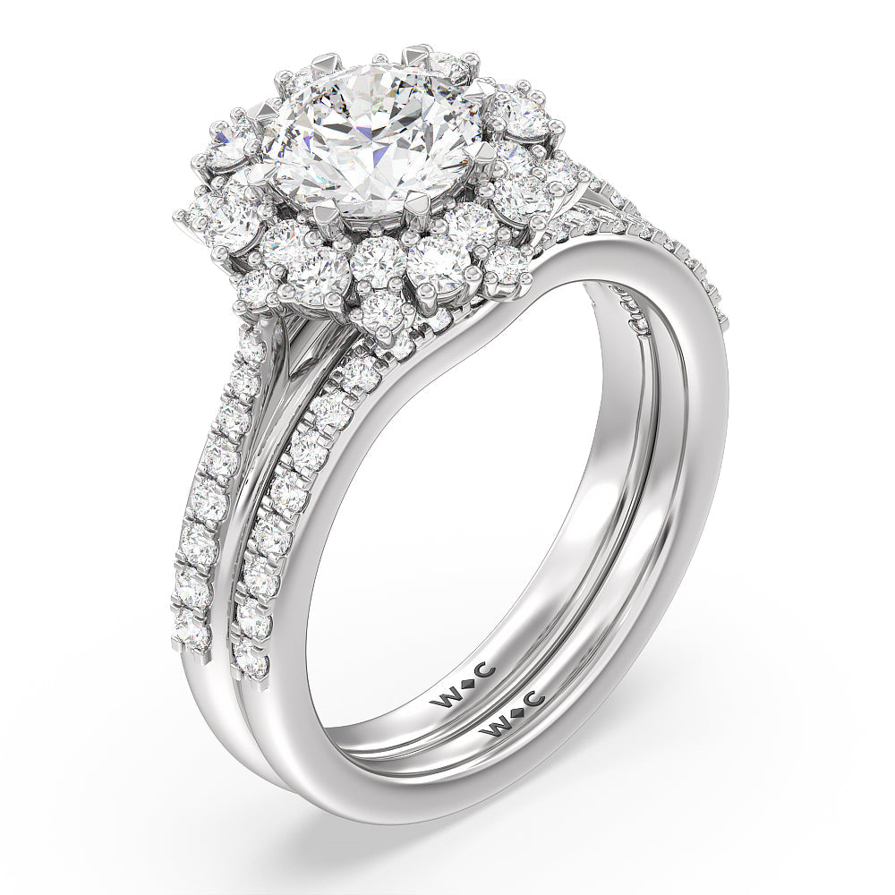 Oval Cut Hydrangea Bloom Halo Engagement Ring with Lab Grown Diamond in 14KT Platinum view 4
