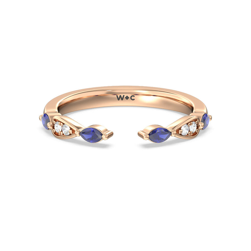 Gerbera Marquise Created Blue Sapphire and Diamond Wedding Band