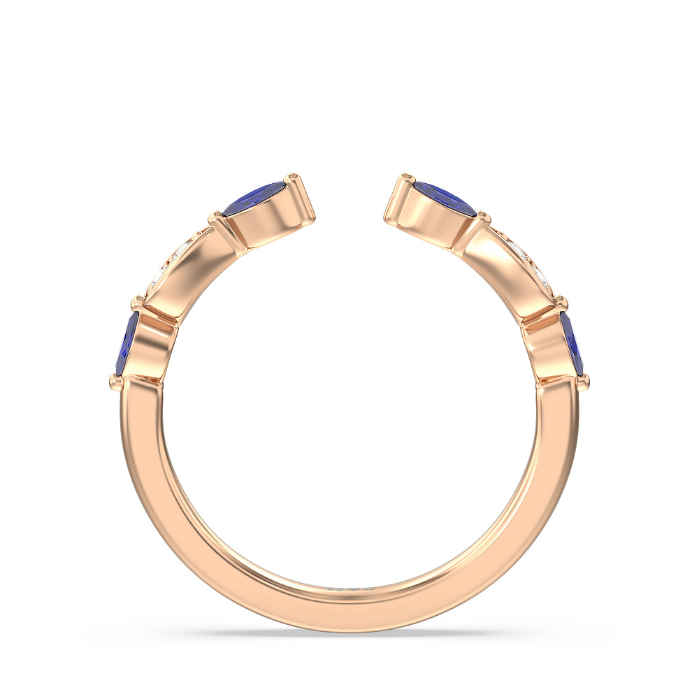 Gerbera Marquise Created Blue Sapphire and Diamond Wedding Band with 18KT Rose Gold Cut Diamond in 14KT Rose Gold view 2
