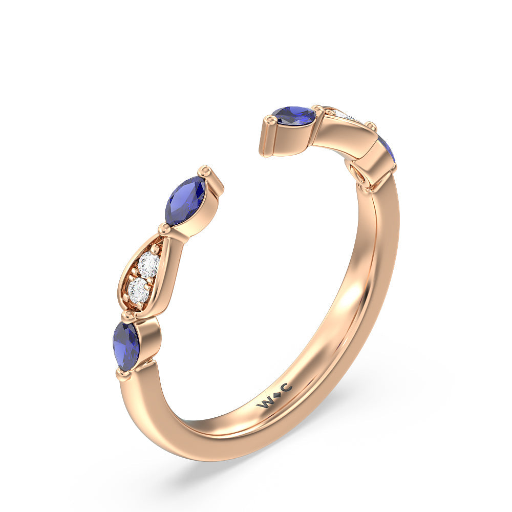 Gerbera Marquise Created Blue Sapphire and Diamond Wedding Band with 18KT Rose Gold Cut Diamond in 14KT Rose Gold view 4
