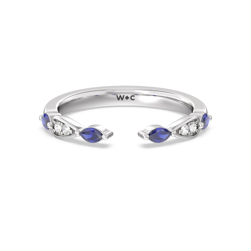 Gerbera Marquise Created Blue Sapphire and Diamond Wedding Band