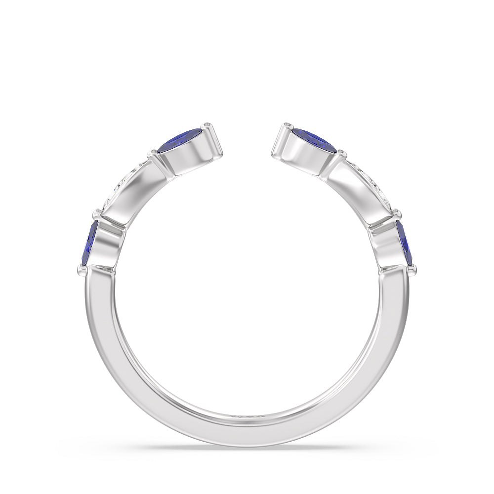 Gerbera Marquise Created Blue Sapphire and Diamond Wedding Band with Platinum Cut Diamond in 14KT Platinum view 2
