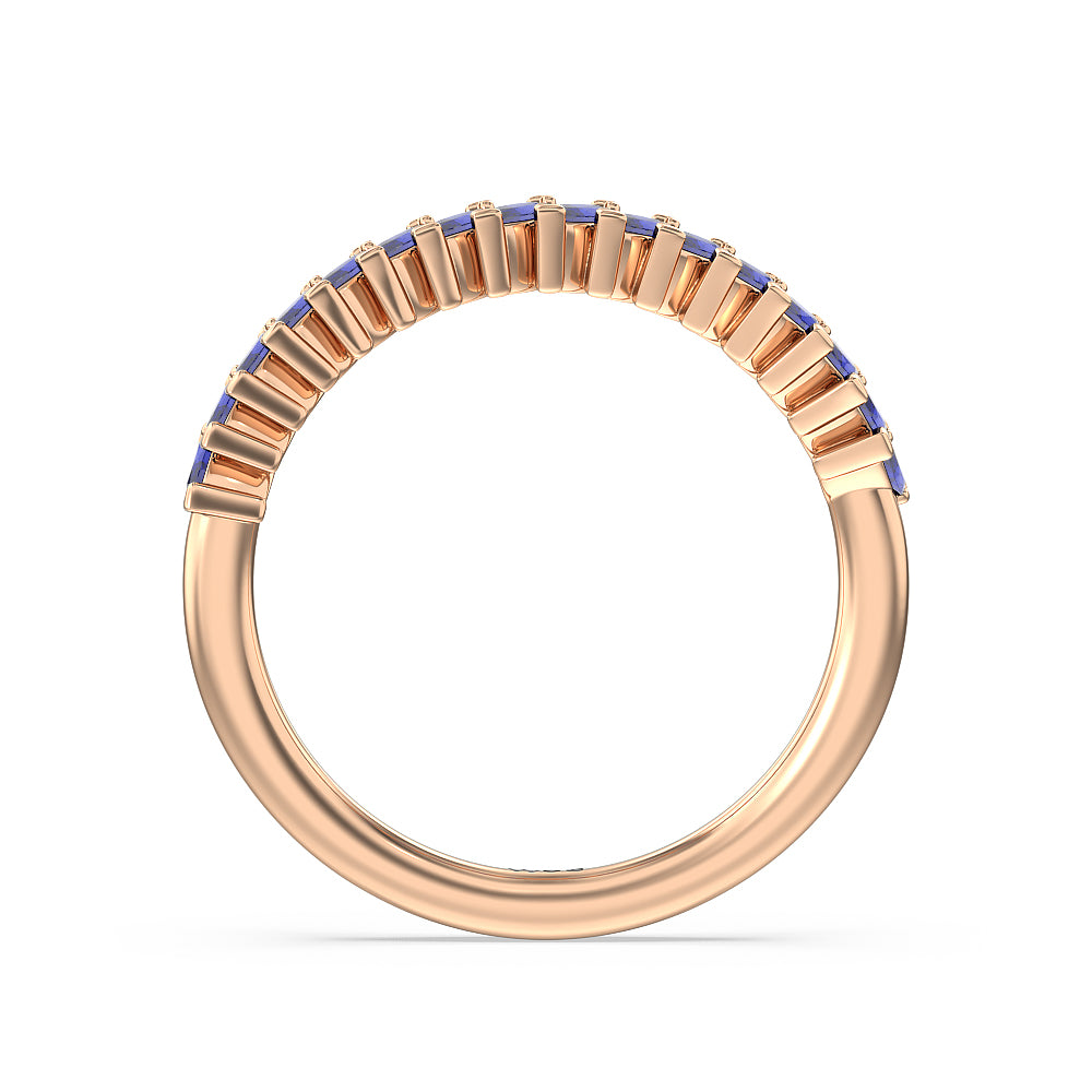 Periwinkle Under Halo Created Blue Sapphire Wedding Band with 18KT Rose Gold Cut Diamond in 14KT Rose Gold view 2
