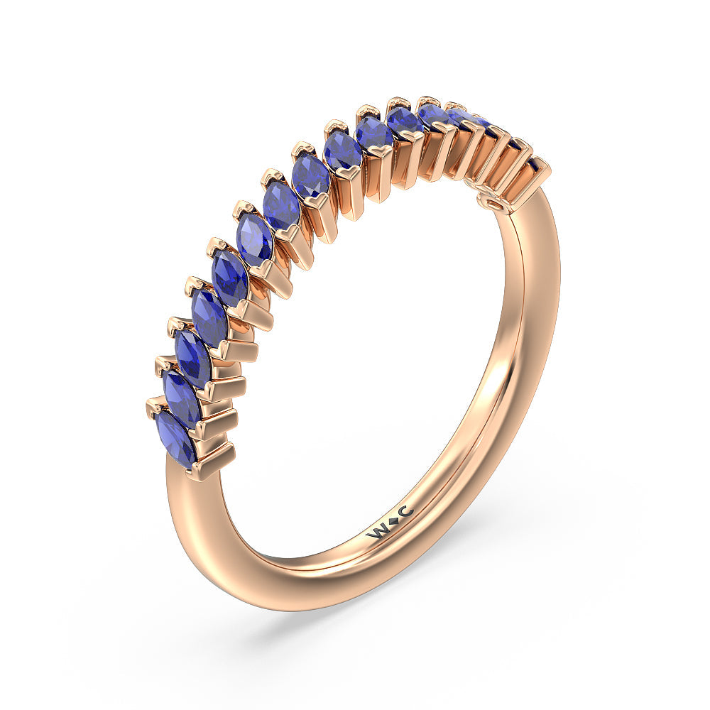 Periwinkle Under Halo Created Blue Sapphire Wedding Band with 18KT Rose Gold Cut Diamond in 14KT Rose Gold view 4
