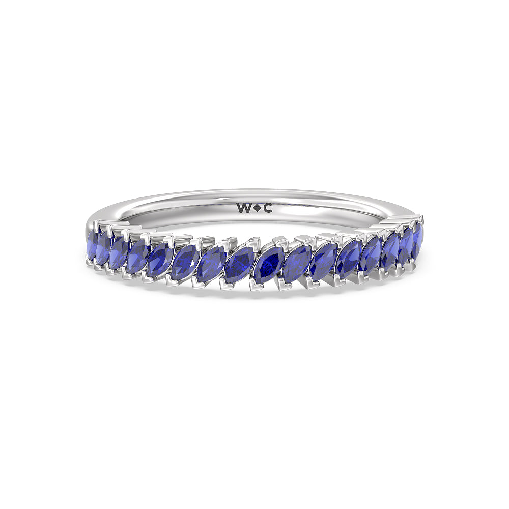 Periwinkle Under Halo Created Blue Sapphire Wedding Band with Platinum Cut Diamond in 14KT Platinum view 1
