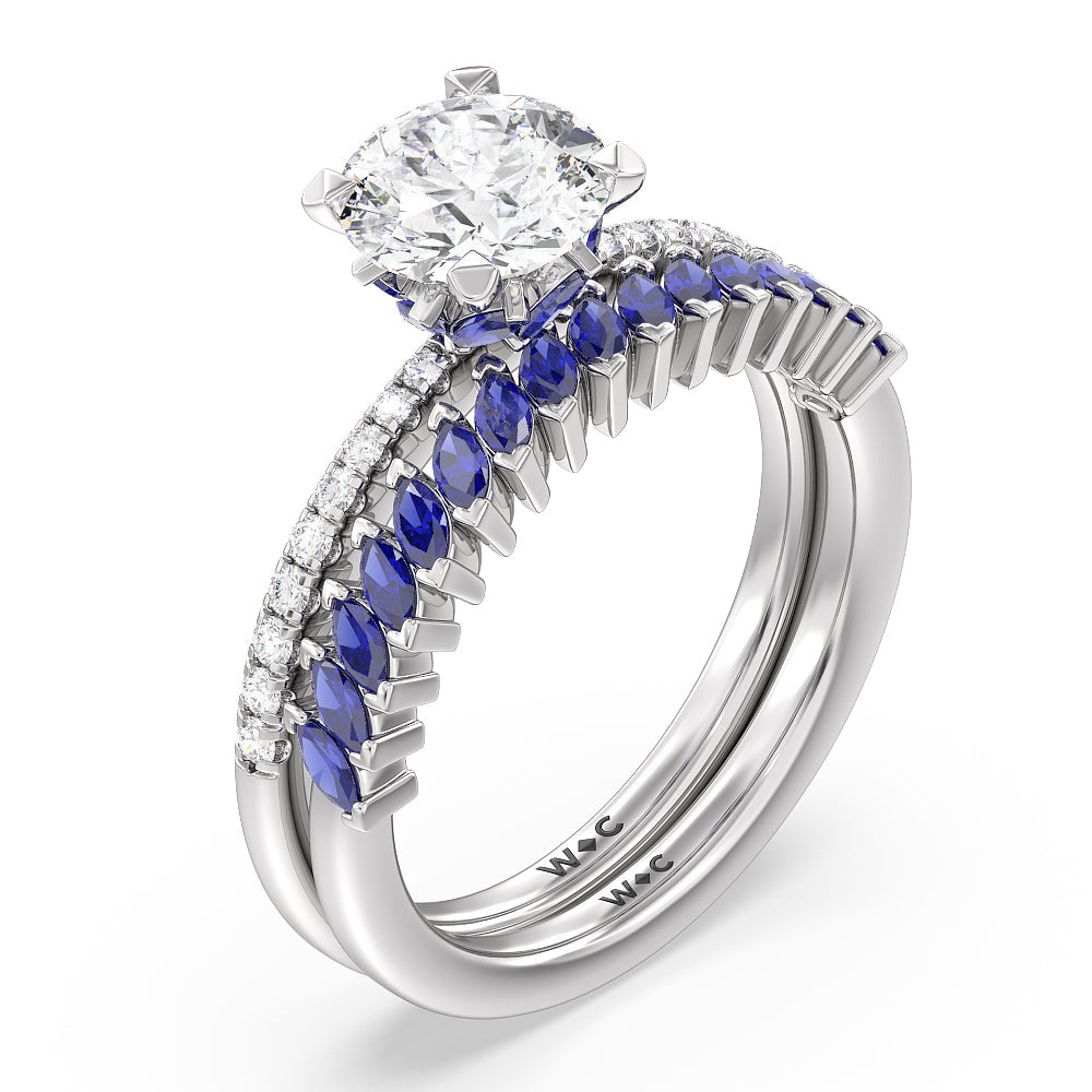 Periwinkle Under Halo Created Blue Sapphire Wedding Band with Platinum Cut Diamond in 14KT Platinum view 3
