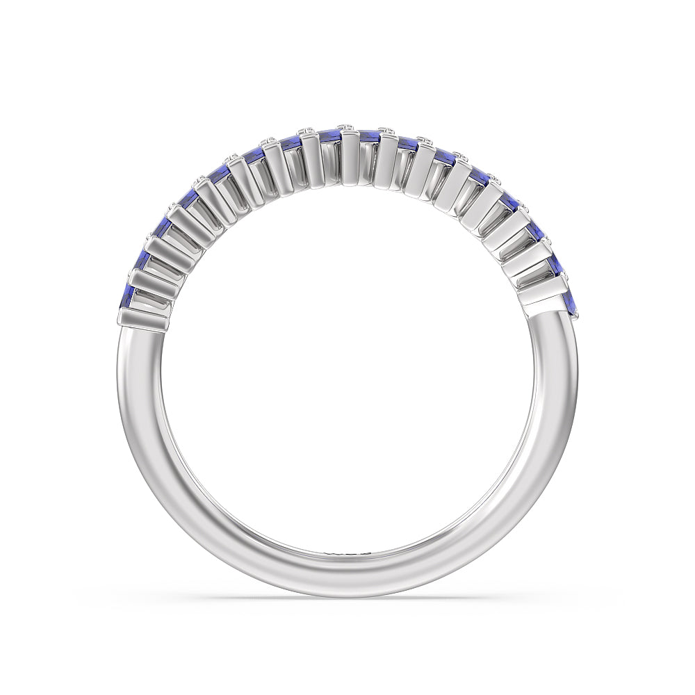 Periwinkle Under Halo Created Blue Sapphire Wedding Band with Platinum Cut Diamond in 14KT Platinum view 2
