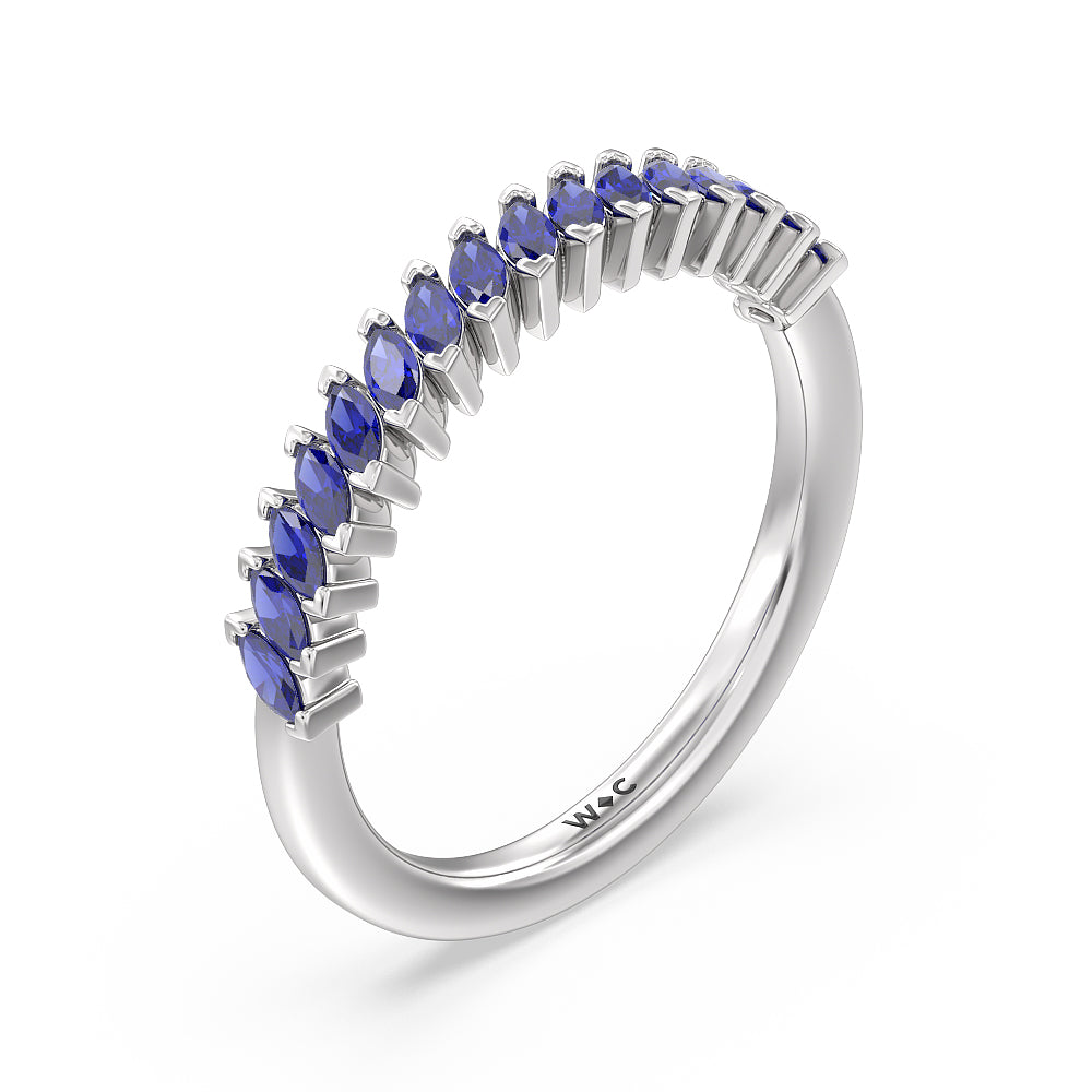 Periwinkle Under Halo Created Blue Sapphire Wedding Band with Platinum Cut Diamond in 14KT Platinum view 4
