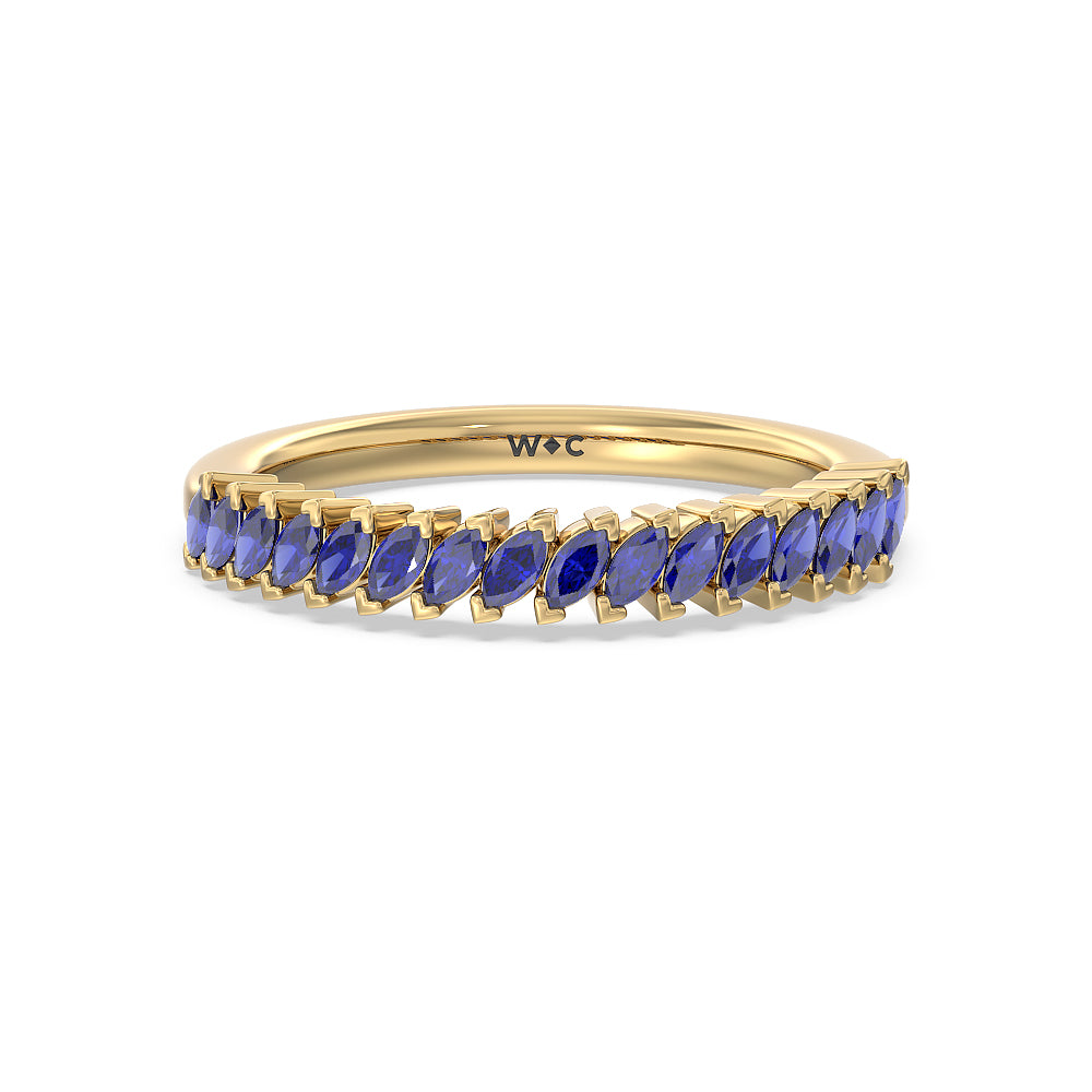Periwinkle Under Halo Created Blue Sapphire Wedding Band with 18KT Yellow Gold Cut Diamond in 14KT Yellow Gold view 1
