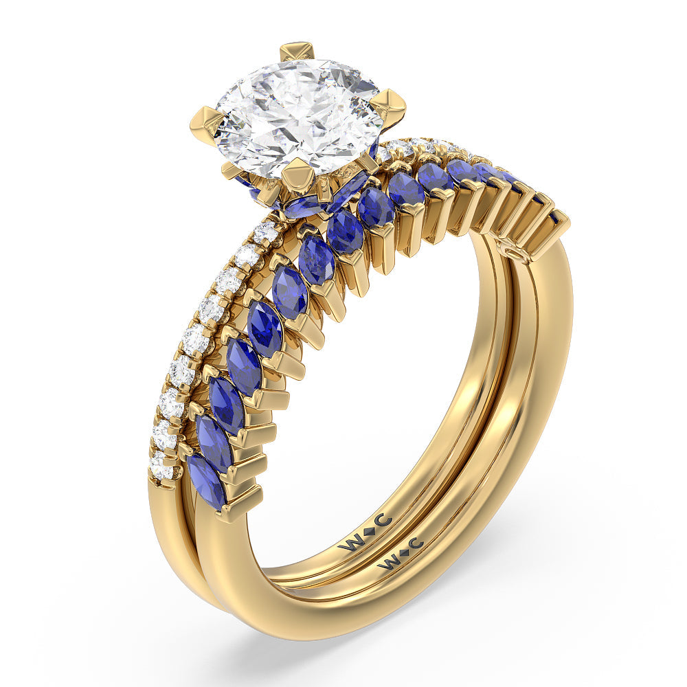 Periwinkle Under Halo Created Blue Sapphire Wedding Band with 18KT Yellow Gold Cut Diamond in 14KT Yellow Gold view 3
