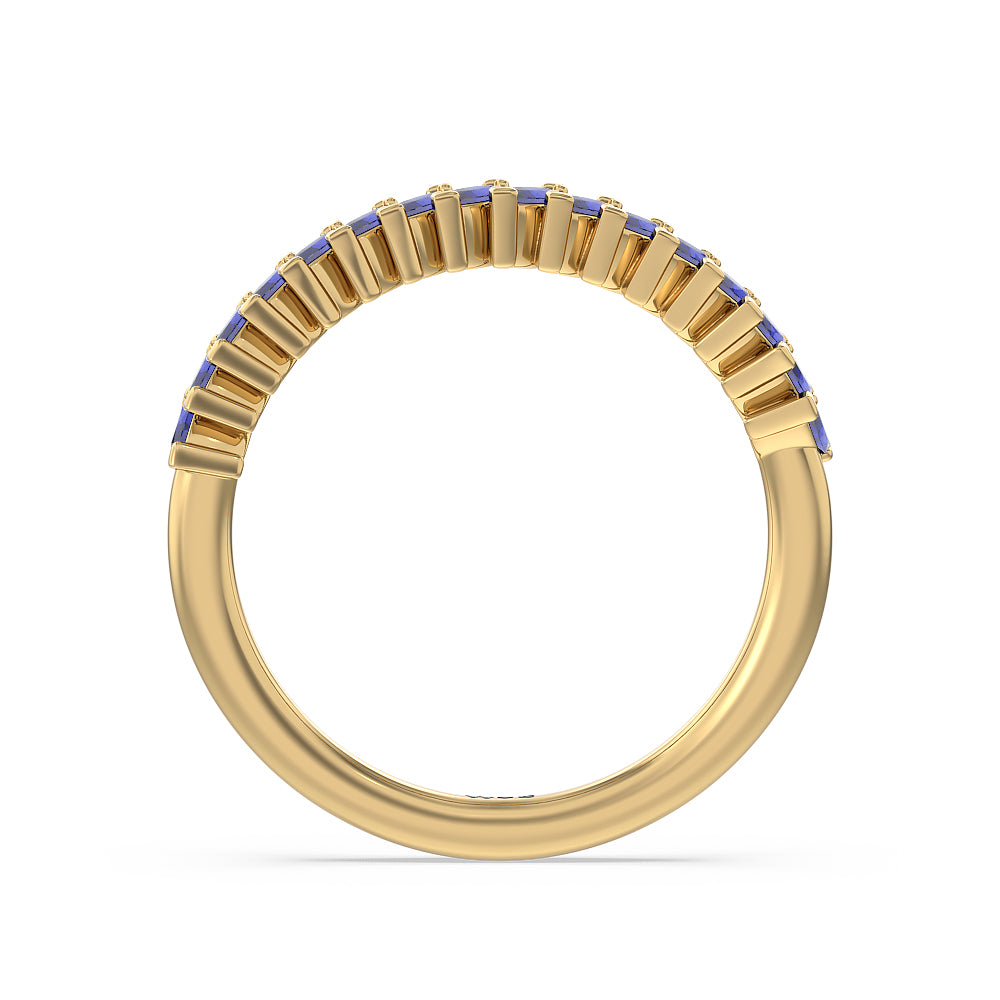 Periwinkle Under Halo Created Blue Sapphire Wedding Band with 18KT Yellow Gold Cut Diamond in 14KT Yellow Gold view 2
