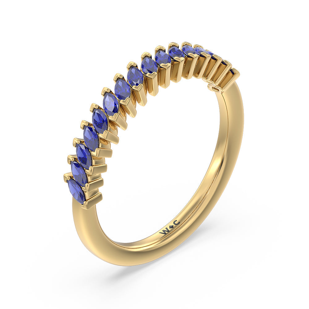 Periwinkle Under Halo Created Blue Sapphire Wedding Band with 18KT Yellow Gold Cut Diamond in 14KT Yellow Gold view 4
