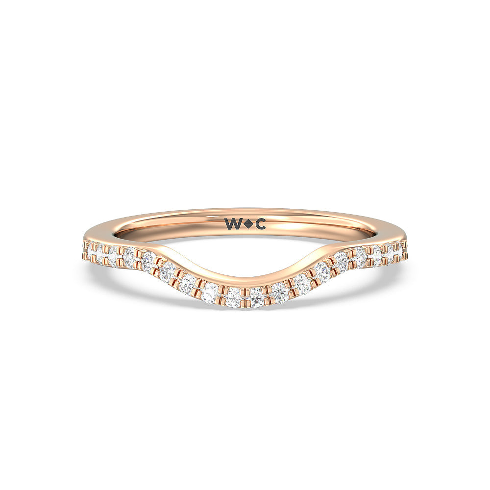 Knife Edge Trillion Diamond Curved Wedding Band with 18KT Rose Gold Cut Diamond in 14KT Rose Gold view 1
