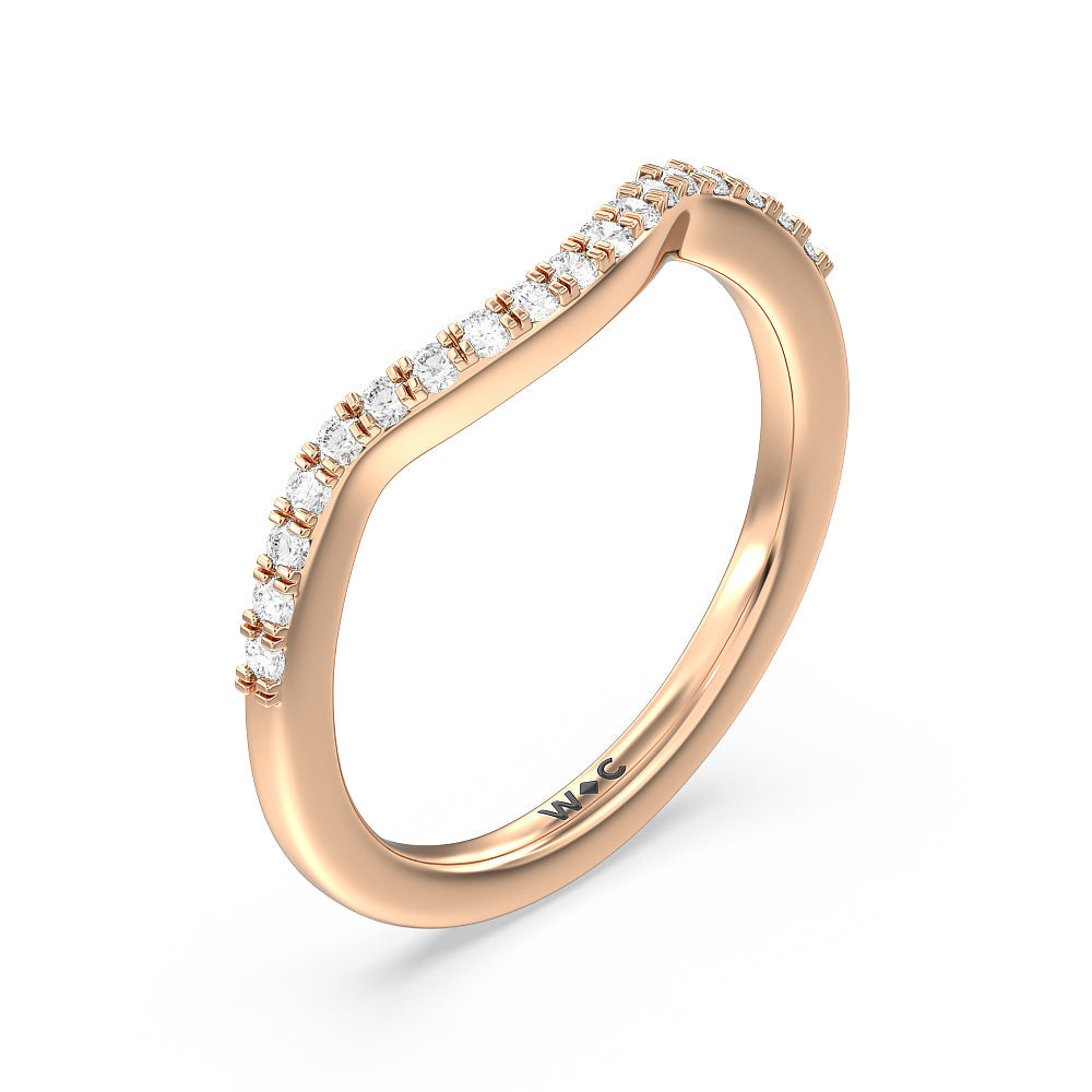 Knife Edge Trillion Diamond Curved Wedding Band with 18KT Rose Gold Cut Diamond in 14KT Rose Gold view 4
