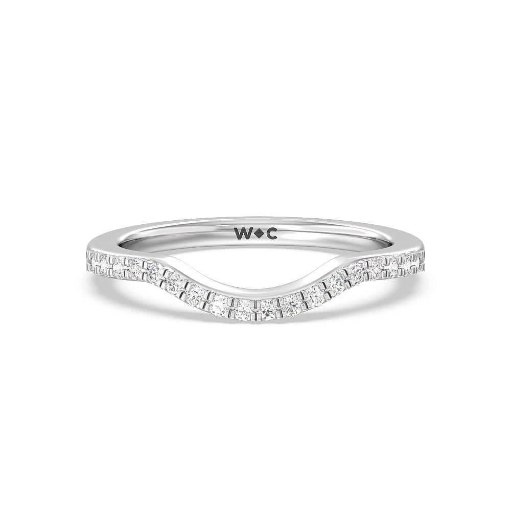 Knife Edge Trillion Diamond Curved Wedding Band with Platinum Cut Diamond in 14KT Platinum view 1
