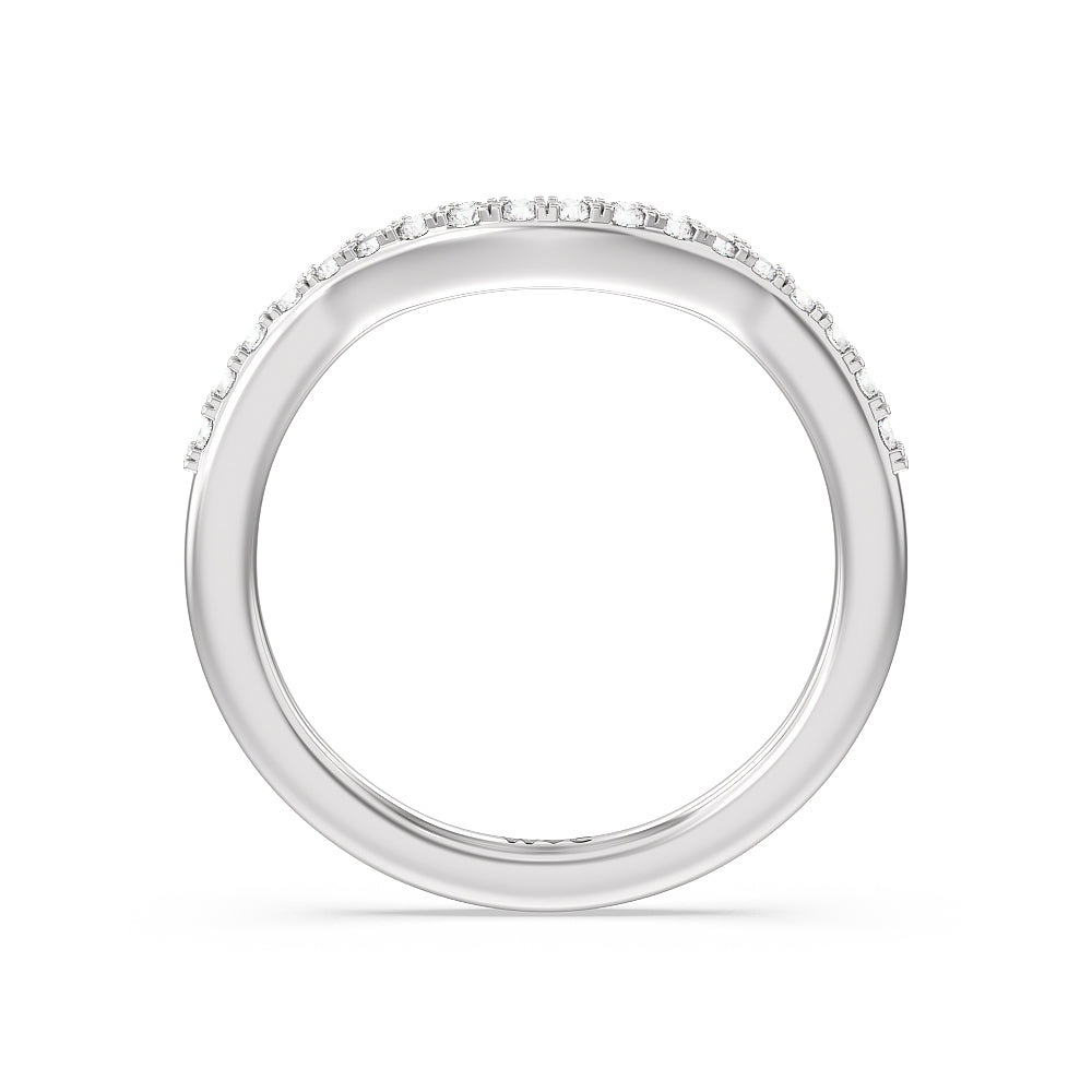 Knife Edge Trillion Diamond Curved Wedding Band with Platinum Cut Diamond in 14KT Platinum view 2
