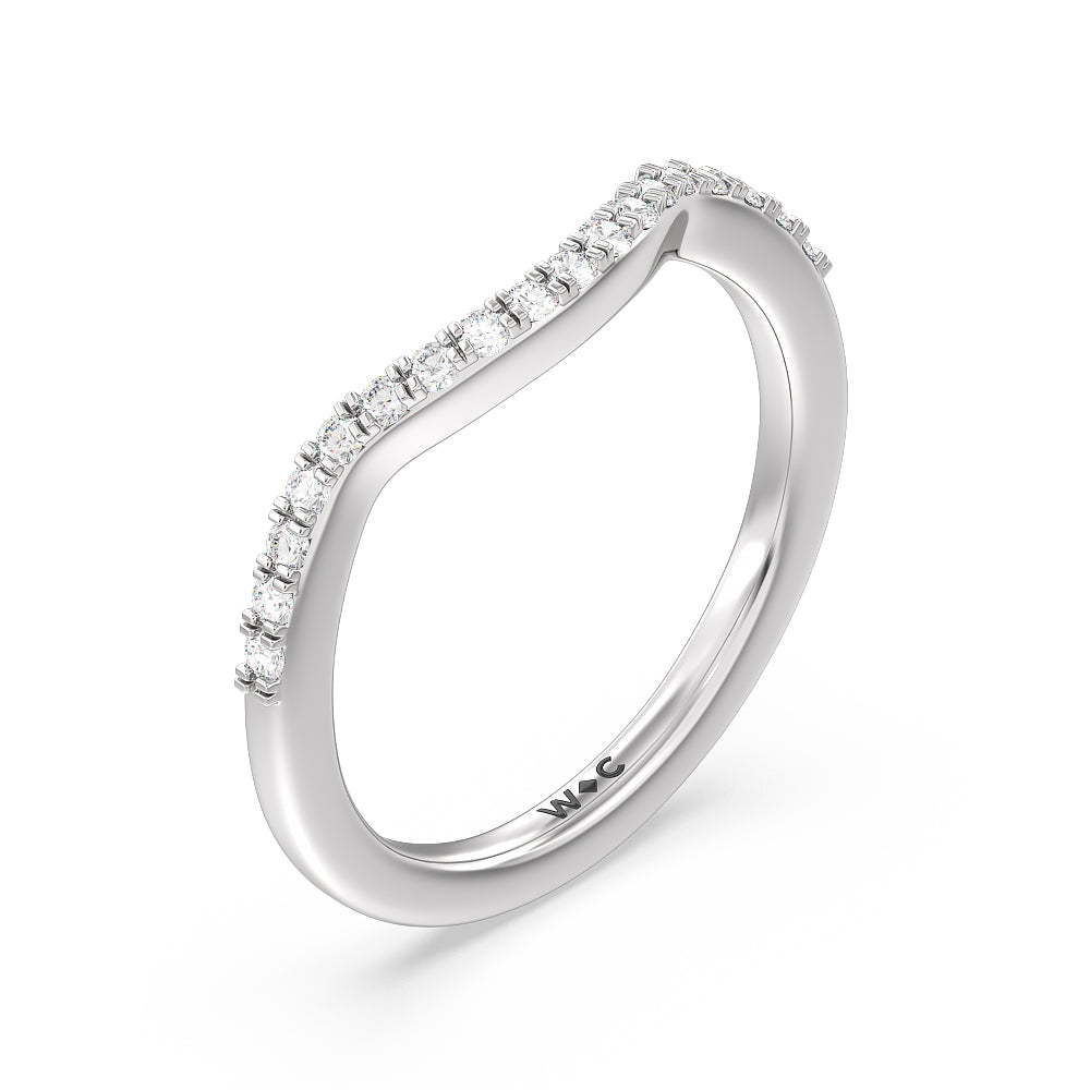 Knife Edge Trillion Diamond Curved Wedding Band with Platinum Cut Diamond in 14KT Platinum view 4
