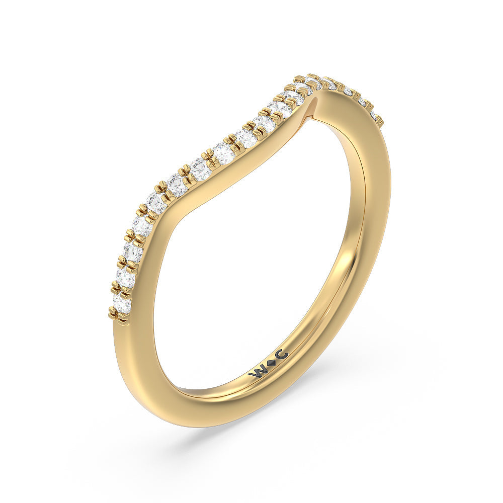 Knife Edge Trillion Diamond Curved Wedding Band with 18KT Yellow Gold Cut Diamond in 14KT Yellow Gold view 4
