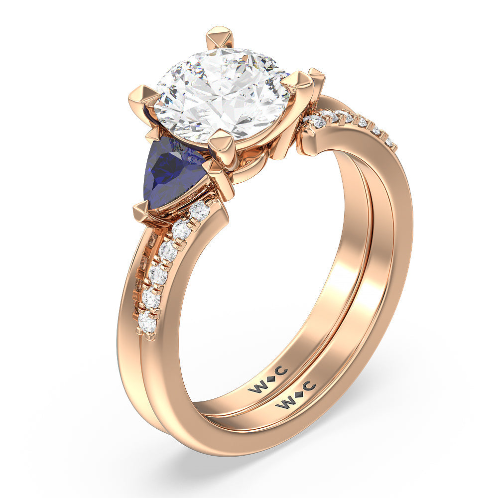 Knife Edge Trillion Diamond Cuff Wedding Band with 18KT Rose Gold Cut Diamond in 14KT Rose Gold view 3
