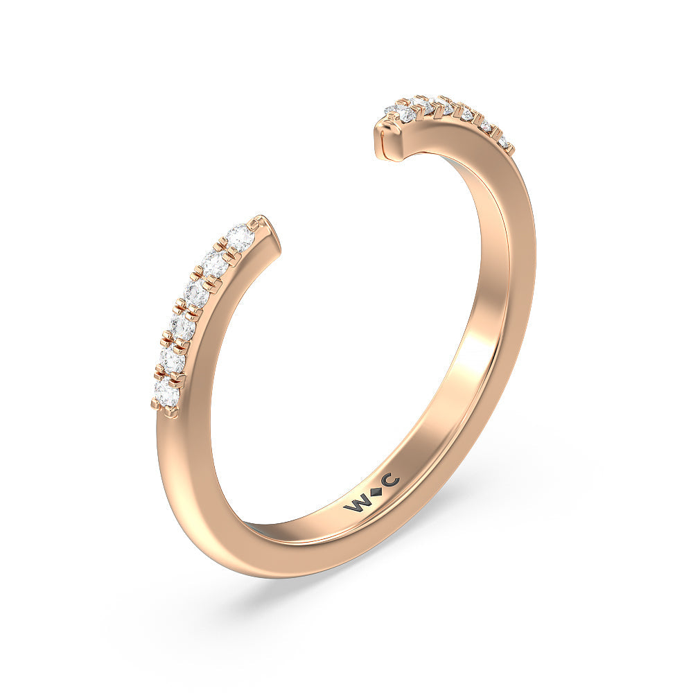 Knife Edge Trillion Diamond Cuff Wedding Band with 18KT Rose Gold Cut Diamond in 14KT Rose Gold view 4
