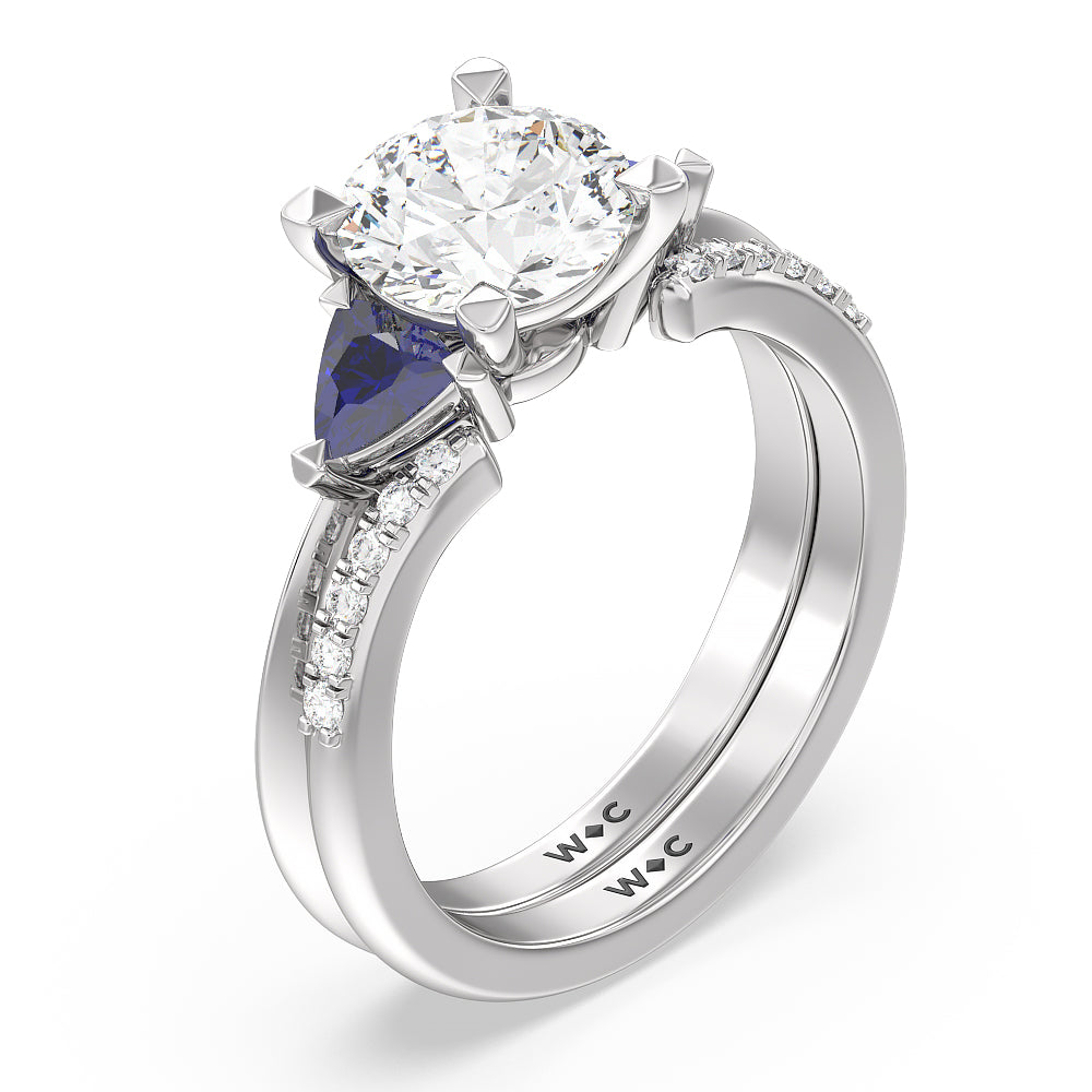 Knife Edge Trillion Diamond Cuff Wedding Band with Platinum Cut Diamond in 14KT Platinum view 3

