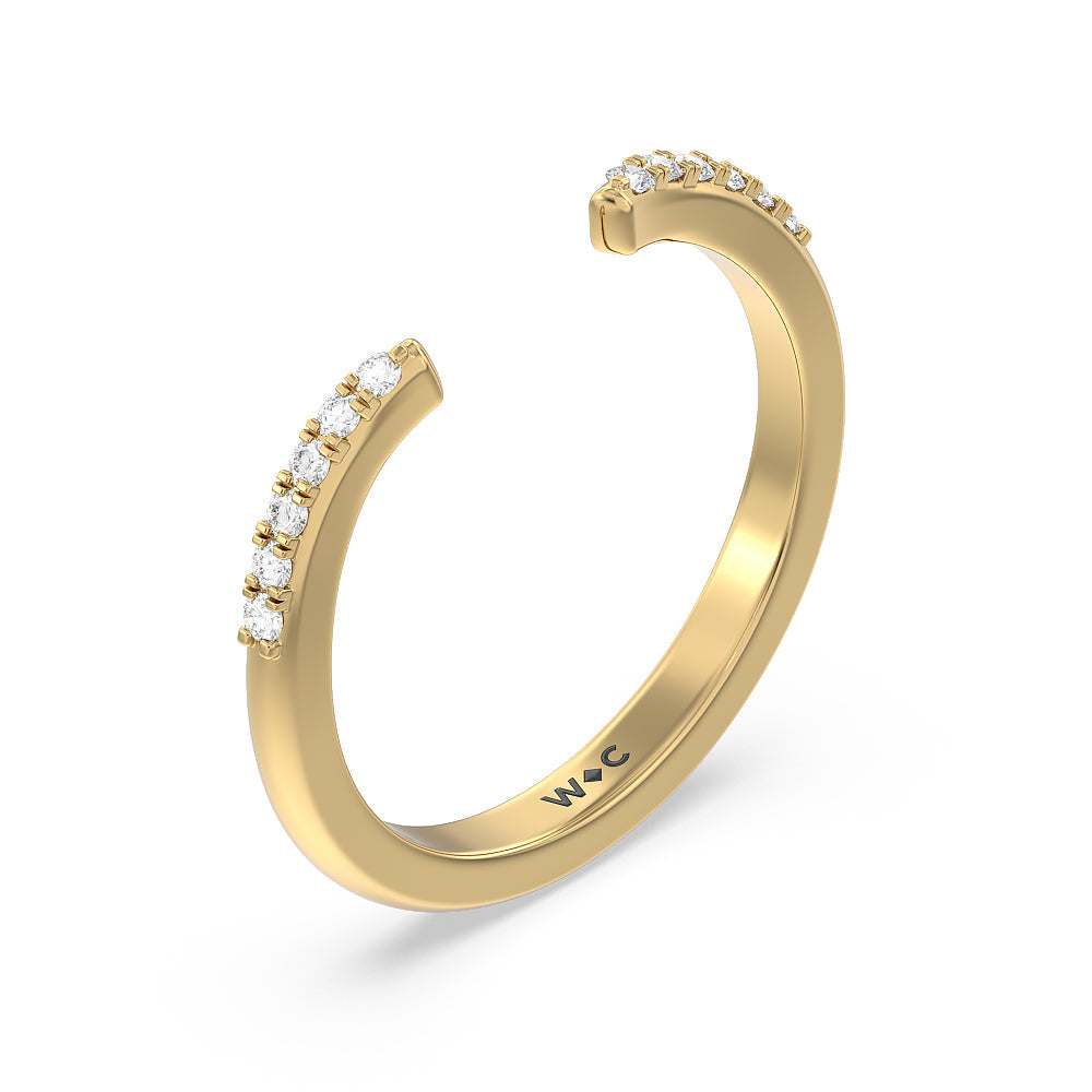 Knife Edge Trillion Diamond Cuff Wedding Band with 18KT Yellow Gold Cut Diamond in 14KT Yellow Gold view 4
