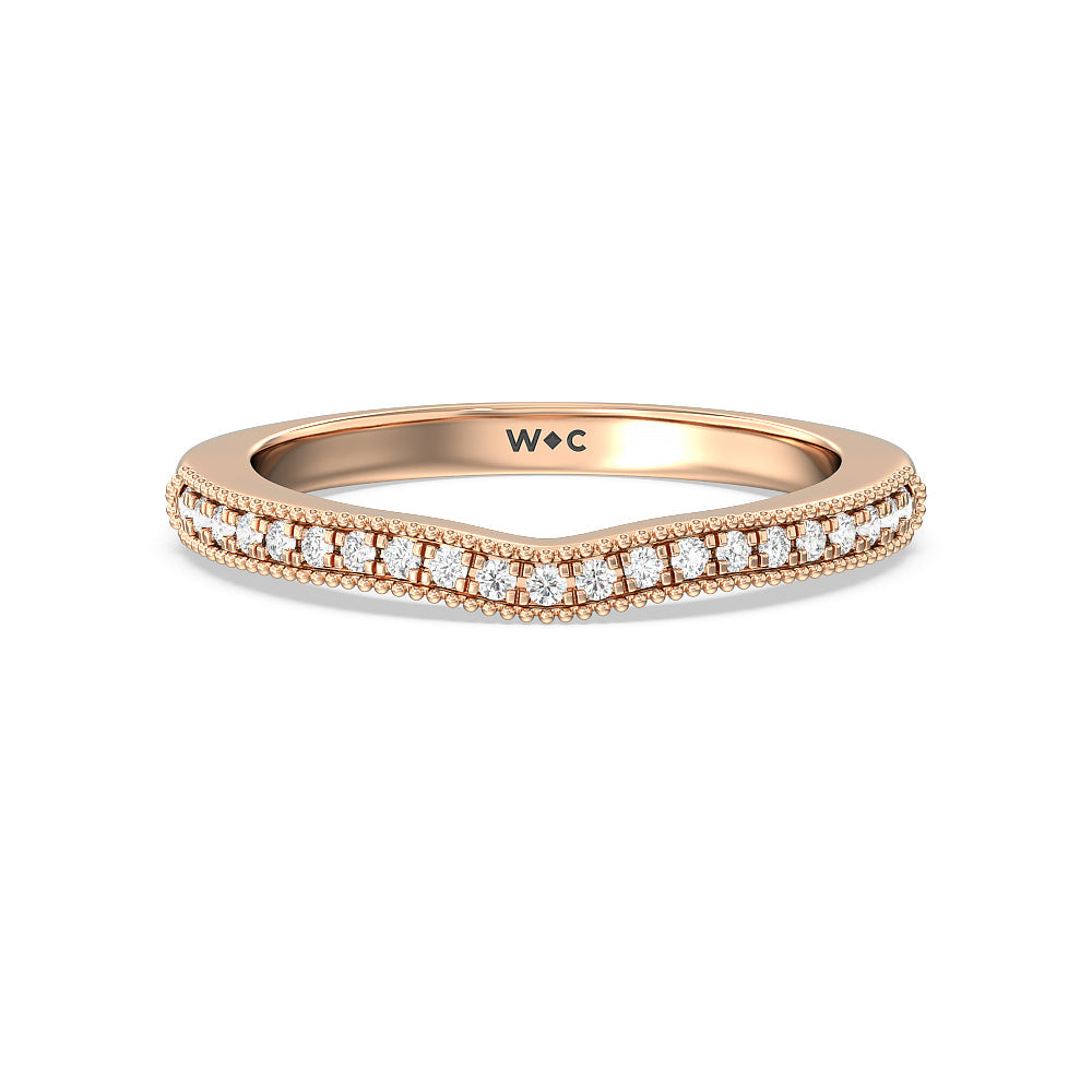 Orchid Knife Edge Diamond Wedding Band with 18KT Rose Gold Cut Diamond in 14KT Rose Gold view 1
