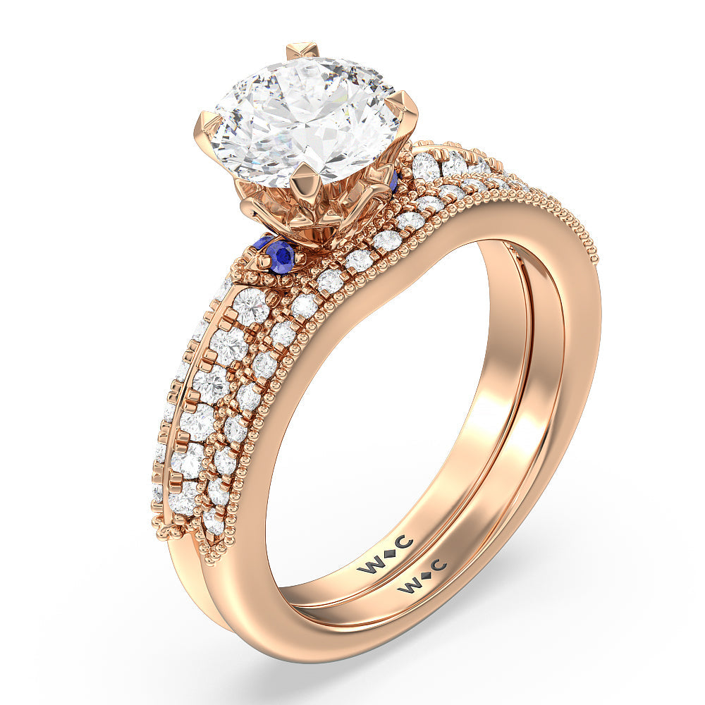 Orchid Knife Edge Diamond Wedding Band with 18KT Rose Gold Cut Diamond in 14KT Rose Gold view 3
