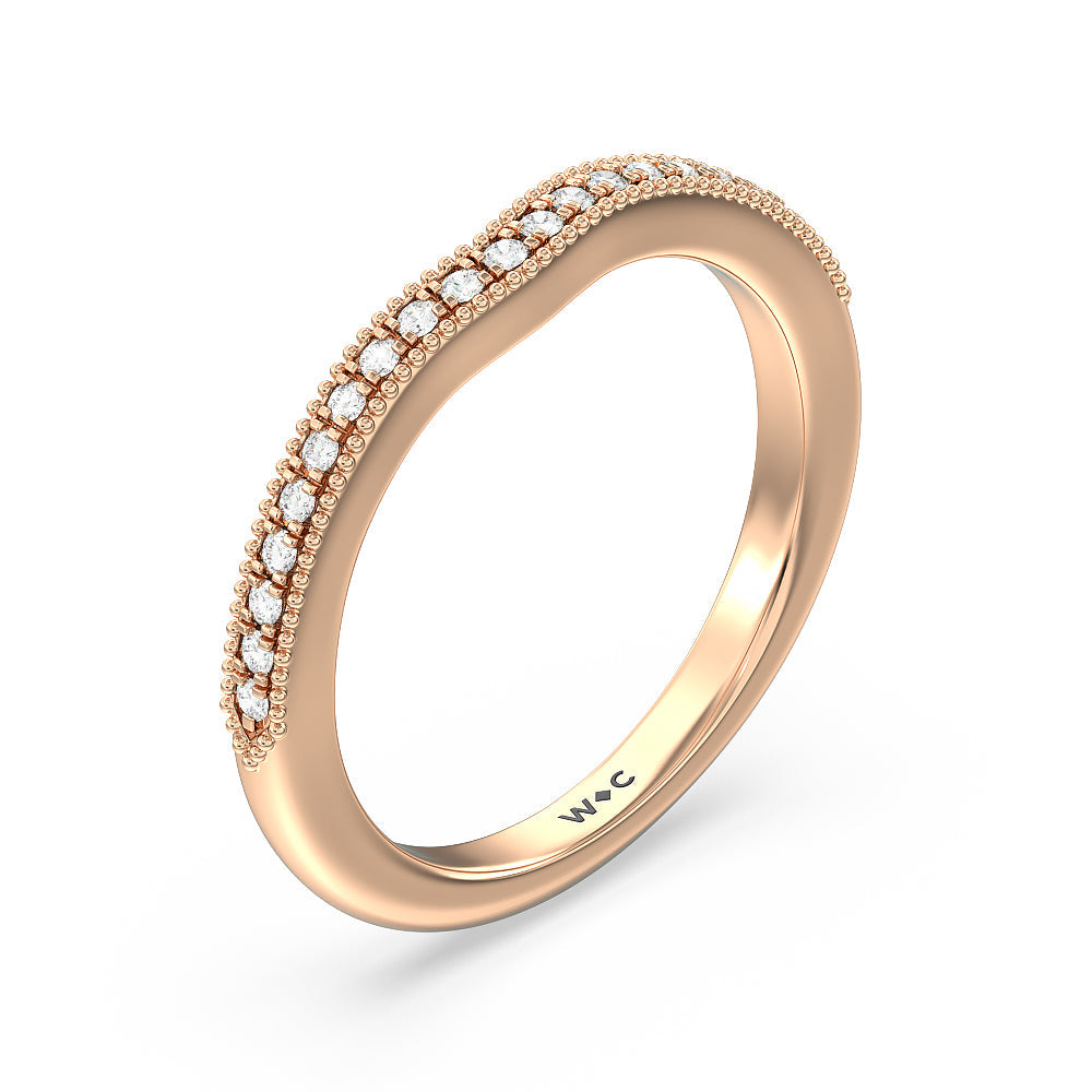 Orchid Knife Edge Diamond Wedding Band with 18KT Rose Gold Cut Diamond in 14KT Rose Gold view 4
